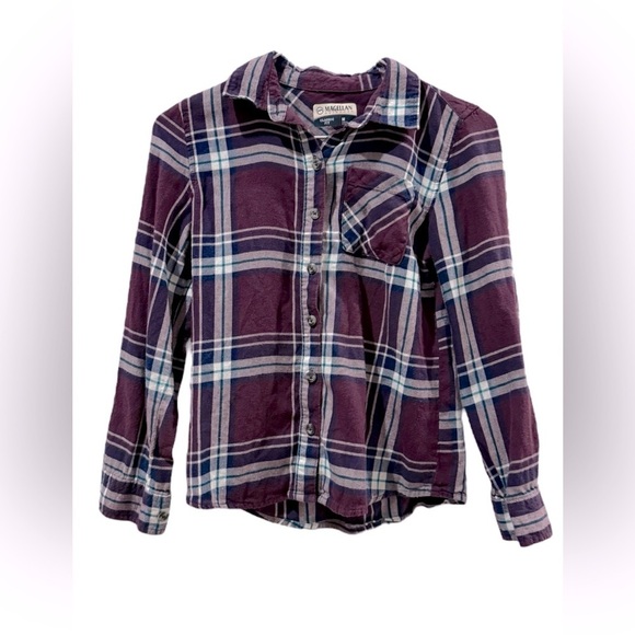 MAGELLAN Roll-up Willow Creek Plaid Shirt Purple Women’s Size Medium - Picture 1 of 3